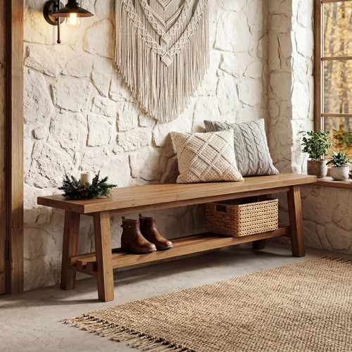 Inch wooden entryway bench - 55-inch,